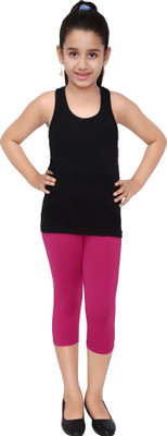 Robinbosky Capri For Girls Casual Solid Cotton Lycra Blend(Pink Pack of 1)