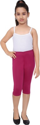 Robinbosky Capri For Girls Casual Solid Cotton Lycra Blend(Pink Pack of 1)