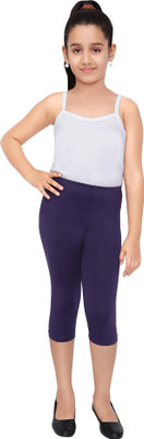 Robinbosky Capri For Girls Casual Solid Cotton Lycra Blend(Purple Pack of 1)