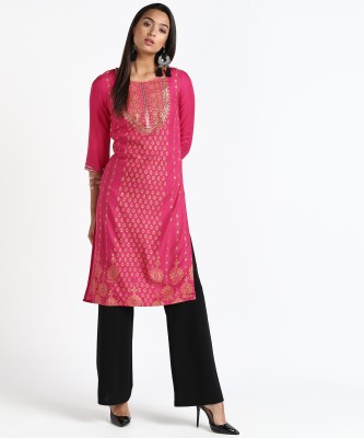 Aurelia Women Printed Straight Kurta(Pink)