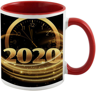 COLOR YARD best 2020 with watch design in golden color on red inside handle on Ceramic Coffee Mug(320 ml)