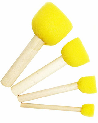 Kiki 4 Pcs Round Stencil Sponge Dabber Wooden Handle Foam Brush Furniture Art Crafts Painting Tool Supplies Painting Stippler Set DIY Painting Tools in 4 Sizes Painting Sponge Brush(Pack of 4)