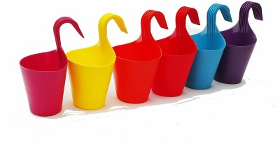 bio blooms Window Hook Pots for Decoration and Plantings (Mixed Colour, 8.6-inch) Plant Container Set(Pack of 6, Plastic)