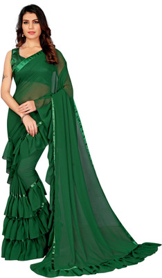Aika Solid Fashion Georgette Saree(Dark Green)