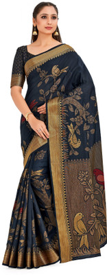 MIMOSA Embellished Kanjivaram Art Silk Saree(Black)