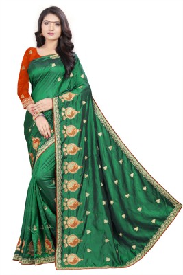 Hinayat Fashion Embroidered Bollywood Tussar Silk Saree(Green)