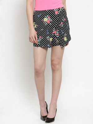 Purple State Floral Print Women Skorts Black Skirt