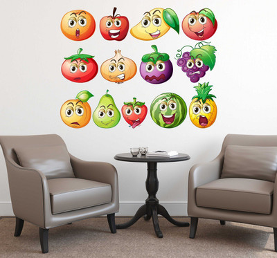 Wallzone 60 cm Happy Fruits Removable Sticker(Pack of 1)