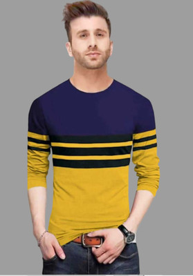FastColors Solid Men Round Neck Black, Dark Blue, Yellow T-Shirt