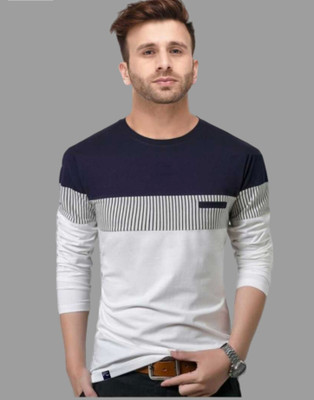 FastColors Solid Men Round Neck White, Blue T-Shirt