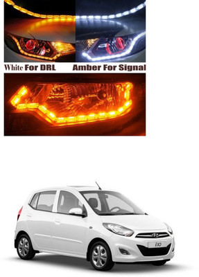 PRTEK LED Car Strip Crystal Style DRL Daytime Running Turn Signal Moving Indicators Light for 76 Fog Lamp Car LED for Hyundai (12 V, 12 W)(i10, Pack of 2)