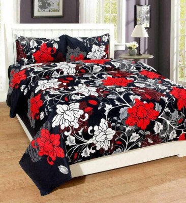 anand handloom 180 TC Polycotton Double 3D Printed Flat Bedsheet(Pack of 1, Red, Black)