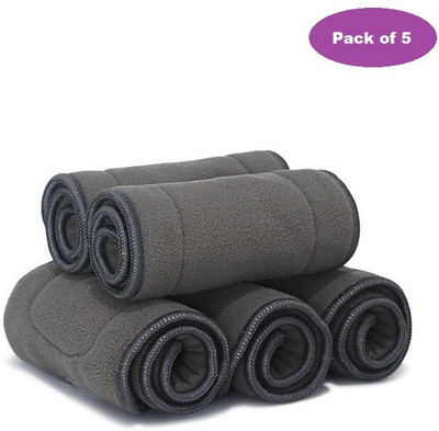 True-Ally 5 Layer Bamboo Charcoal Cloth Inserts Liners Diaper, Wetfree Reusable Washable - M(5 Pieces)