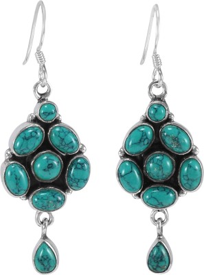 SHRI GOVINDAM 925 Sterling Silver Earring With Turquoise Gemstone for Women's & Girls (SG-655) Turquoise Sterling Silver Drops & Danglers