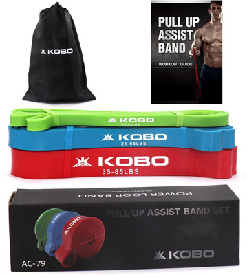 KOBO AC-79 Power Loop Pull Up Assist Bands Set of 3 with Travel Bag & Workout Guide Resistance Band(Green, Blue, Red, Pack of 5)