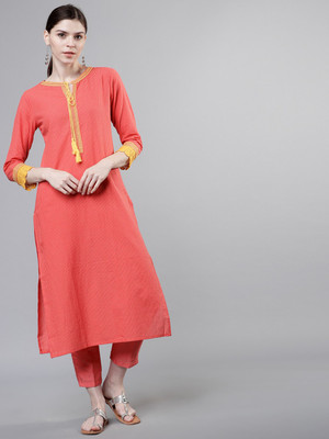 Vishudh Women Checkered Straight Kurta(Orange)