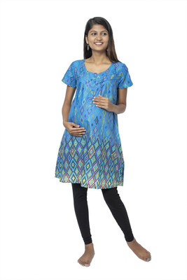 Uzazi Women Geometric Print A-line Kurta(Blue, Yellow) Uzazi Women Geometric Print A-line Kurta(Blue, Yellow)
