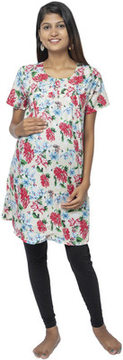 Uzazi Women Floral Print Straight Kurta(Red, White)