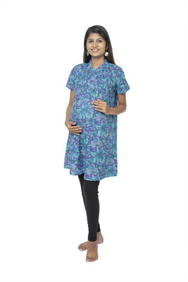 Uzazi Women Floral Print Straight Kurta(Purple, Blue)