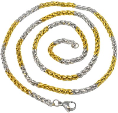 Shiv Jagdamba 3mm Thickness Dual Tone Gold Rope Link Stylish Fashion Unisex Boyfriend Gift Stainless Steel Chain