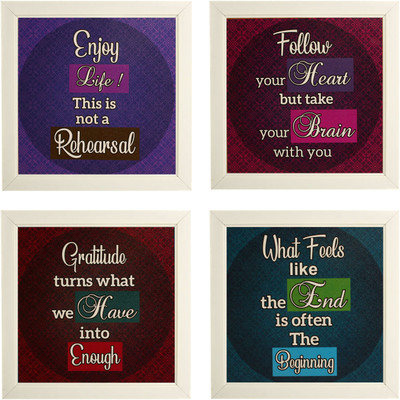 Indianara Set of 4 Motivational Quotes Paintings (2514) Without Glass 9.5 x 9.5 inch Each Digital Reprint 9.5 inch x 9.5 inch Painting(With Frame, Pack of 4)
