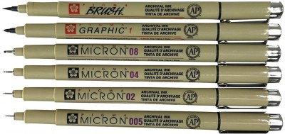 SAKURA Pigma Micron Set with Brush Fineliner Pen(Black)