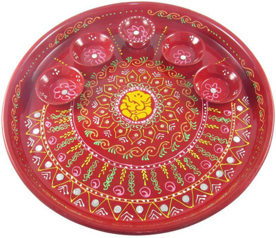 GoldGiftIdeas Hand Painted Aarti Thali, Pooja Thali Set for Home Steel(6 Pieces, Red)
