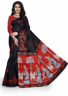 Grubstaker Self Design Mysore Silk Blend Saree(Black)