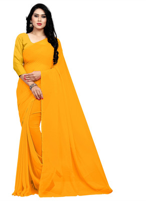 Sidhidata Solid/Plain Daily Wear Georgette Saree(Gold)