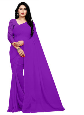 Sidhidata Solid/Plain Daily Wear Georgette Saree(Purple)