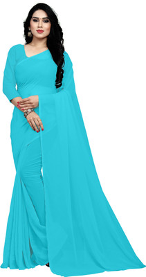 Sidhidata Solid/Plain Daily Wear Georgette Saree(Light Blue)