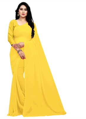 Sidhidata Solid/Plain Daily Wear Georgette Saree(Yellow)