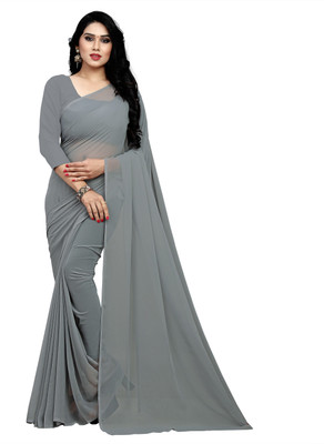 StyleDeal Solid/Plain Daily Wear Georgette Saree(Grey)