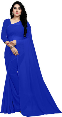 Sidhidata Solid/Plain Daily Wear Georgette Saree(Blue)