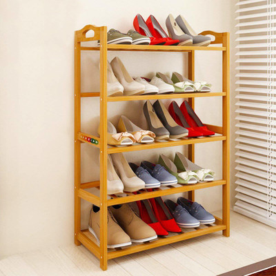 Livzing 5-Tier Multiuse Bamboo Wooden Shoe Rack Slipper Stand Chappal Shelf Household Storage Holder Organizer Solid Wood Shoe Stand(Brown, 5 Shelves)