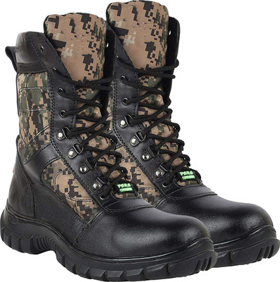 Para Commando Genuine Leather Cobra Army Print Long Military Boots Boots For Men(Black , 10)