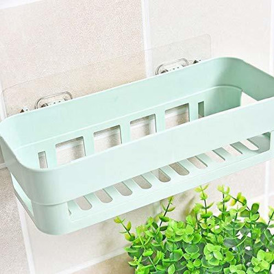 OCTOPUSPRIME Organize Shelf Rack Basket with Wall Mounted Suction Cup Plastic Wall Shelf(Number of Shelves - 1, White)