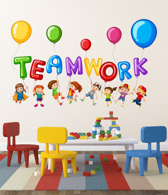 Wallzone 90 cm Team Work Removable Sticker(Pack of 1)