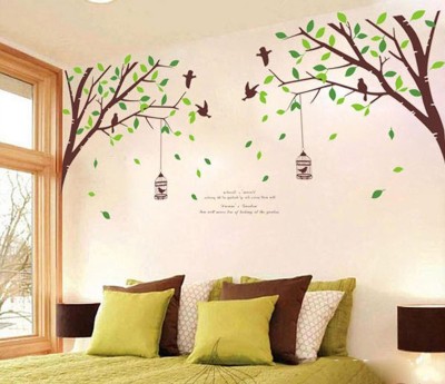PERFECT DECOR 300 cm WALLSTICKER BIRD CAGE HANGING ON TREE BRANCH ( 300CM X 120CM ) Self Adhesive Sticker(Pack of 1)
