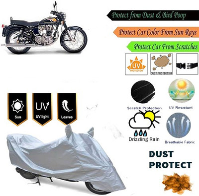 MotohunK Two Wheeler Cover for Royal Enfield(Twin spark, Silver)
