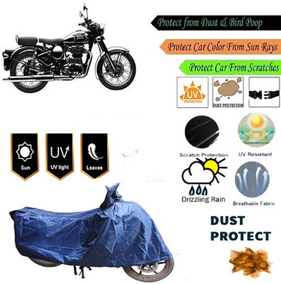 MotohunK Two Wheeler Cover for Royal Enfield(Classic Chrome, Blue)