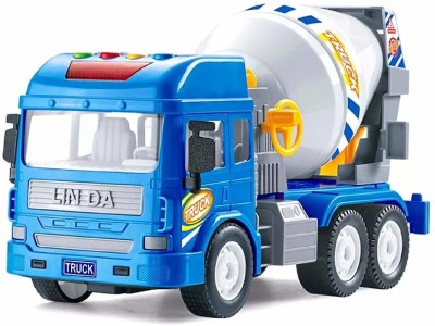 VRUX friction powered cement concrete mixer construction plastic truck with light and sound for kids CLOUR BLUE(Blue)