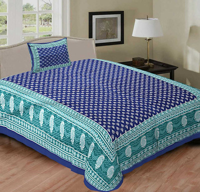 Navkar Creation 120 TC Cotton Single Printed Flat Bedsheet(Pack of 1, Blue)