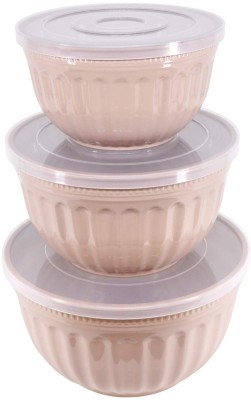 GOLKIPAR Plastic Salad Bowl Plastic Round Salad Bowl Set, Microwave Safe,Storage Bowls,with airtight lid, for Home Kitchen - 3 pcs Melamine Salad Bowl (Beige, Pack of 3)(Pack of 3, Multicolor)
