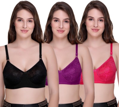 SONA SL007 Full Coverage Non-Padded T-Shirt Lace Bra Women T-Shirt Non Padded Bra(Black, Purple, Pink)