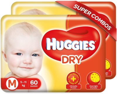 Huggies New Dry Tape diapers -combo pack - M  (120 Pieces)