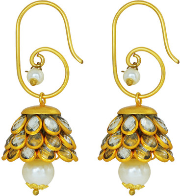 morir Gold Plated Kundan White Pearl Antique Finish Indian Traditional Fancy Drop Dangle Jewelry Jhumka/Jhumki Earrings for Women & Girls Onyx Brass Jhumki Earring