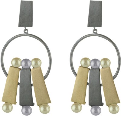 Alamod Statement Brass Two Tone Plated Pearl Dangle Pearl Brass Drops & Danglers