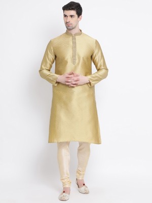 Sanwara Men Woven Design Straight Kurta(Gold)