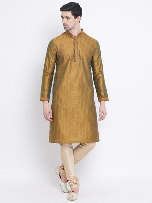 Sanwara Men Woven Design Straight Kurta(Brown)